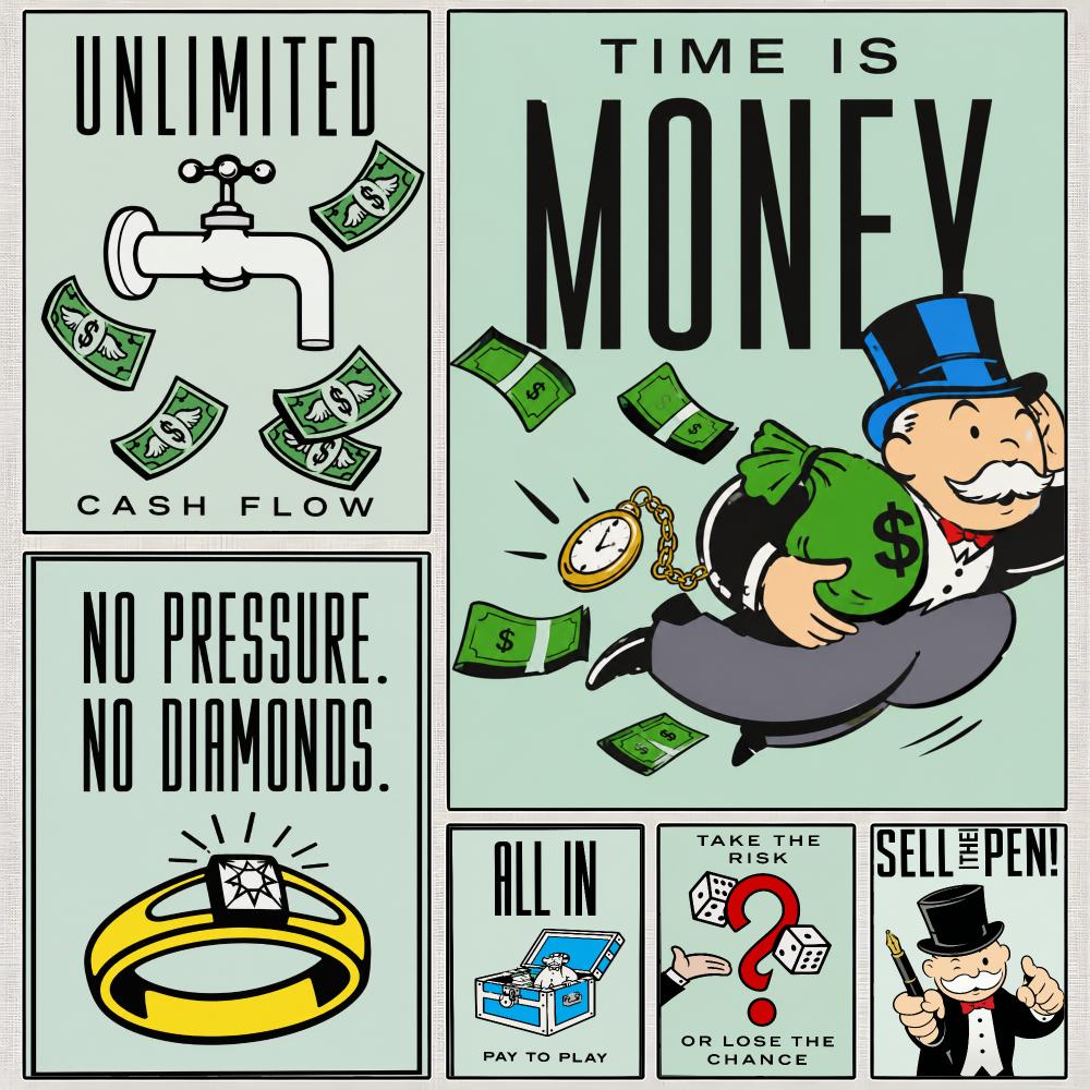 Hasbro Game Monopoly - โปสเตอร์เกมโมโนโพลี บอร์ดเกมคลาสสิกสำหรับครอบครัว ของ Hasbro ภาพพิมพ์ติดผนัง PP